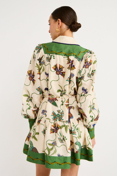 Claudia - Miniklänning med blommigt tryck och gröna detaljer