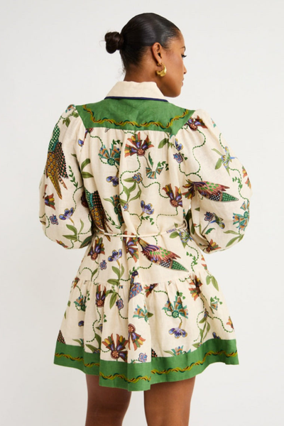 Claudia - Miniklänning med blommigt tryck och gröna detaljer