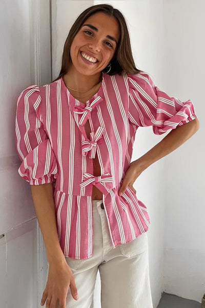 Beatrice - Randig blus med fluga