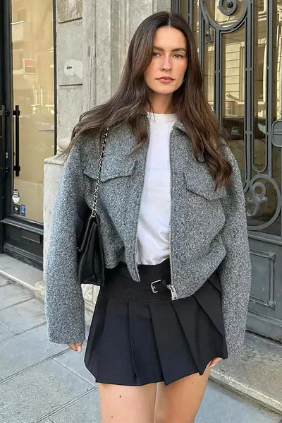 Therese - Oversized jacka med dragkedja och bröstfickor