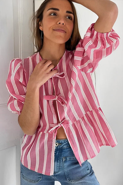 Beatrice - Randig blus med fluga