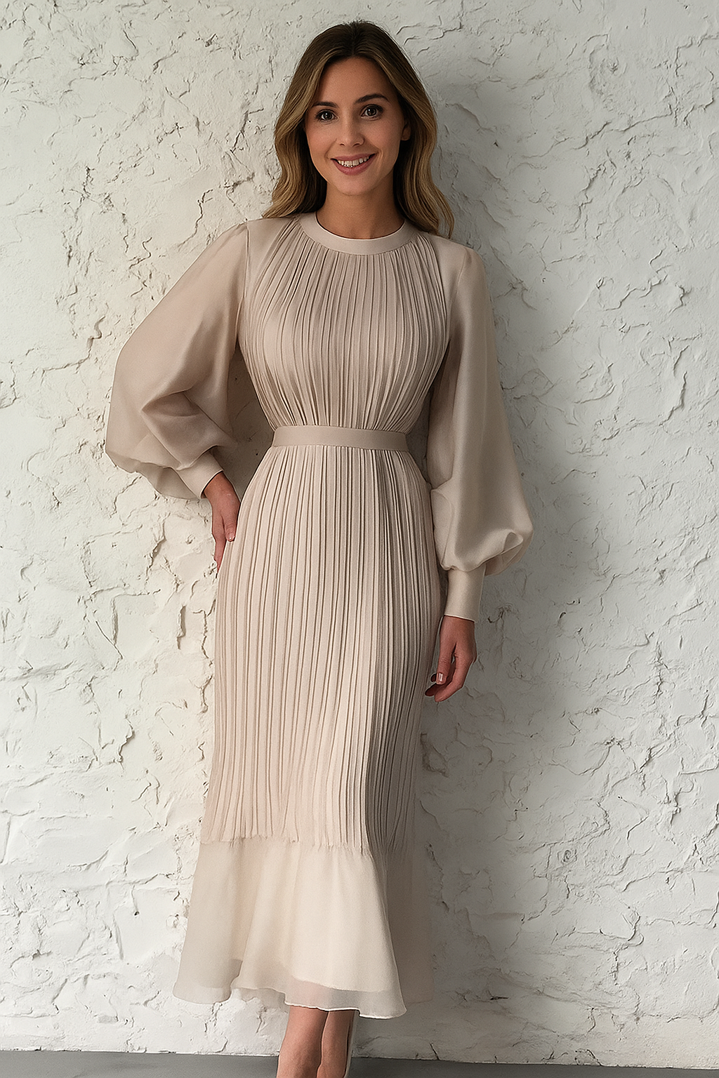 Ylva™ - Elegant och Tidlös Plisserad Klänning