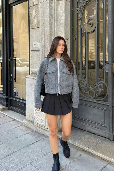 Therese - Oversized jacka med dragkedja och bröstfickor
