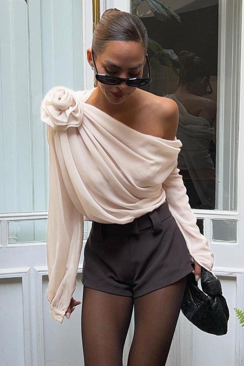 Rosa - Draperad blus utan axlar