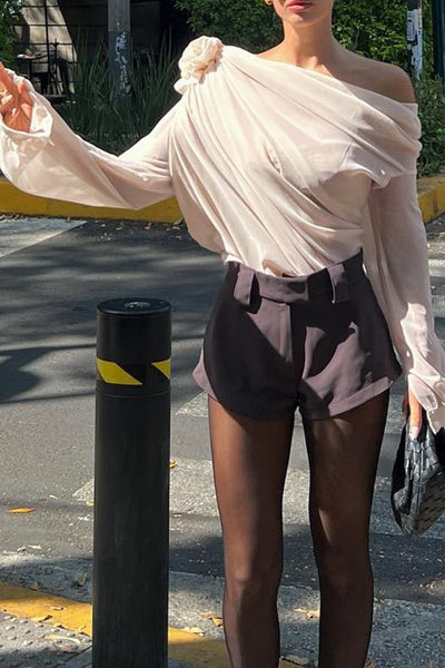 Rosa - Draperad blus utan axlar